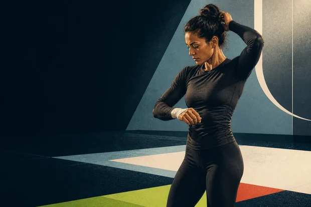 An athlete standing ready on the mat